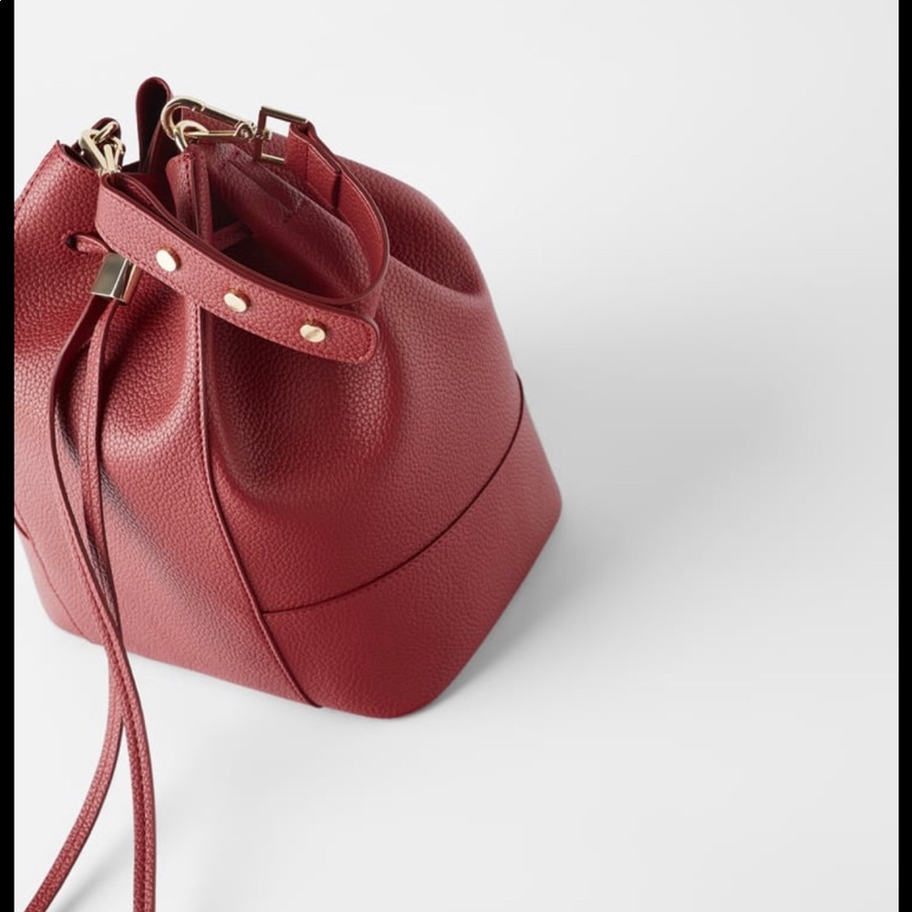 zara red bucket bag
